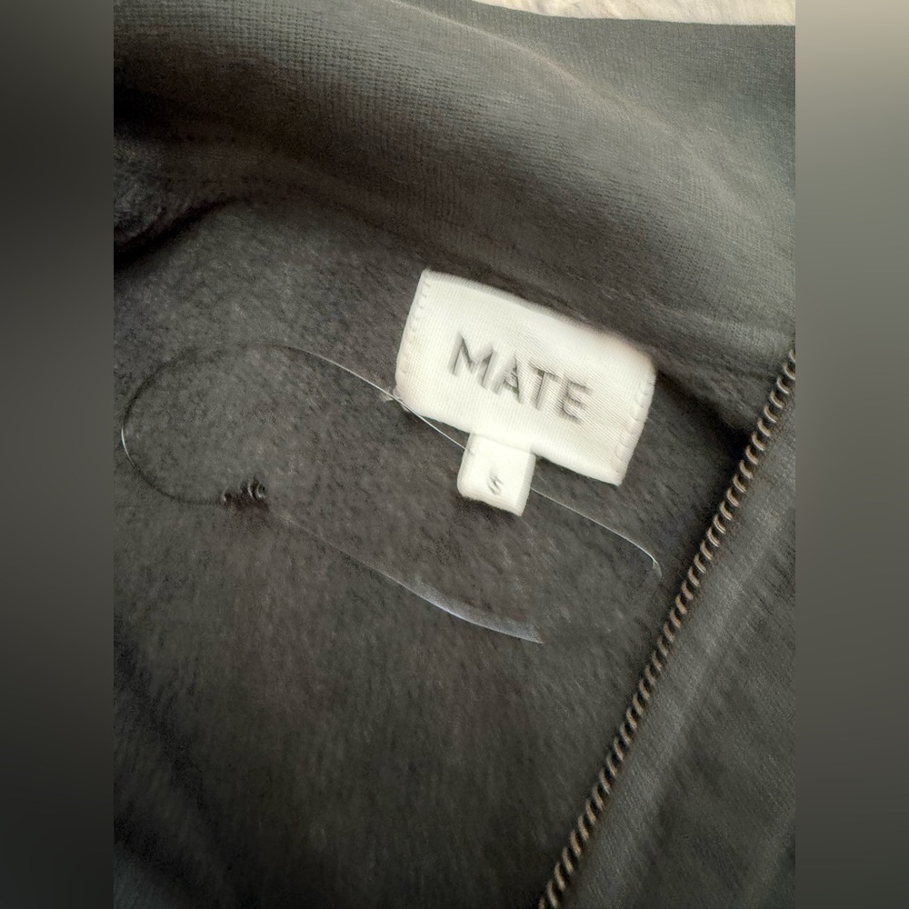 Mate The Label Organic Fleece and Waffle Cropped Half-Zip Sweatshirt Onyx Small - Picture 8 of 11
